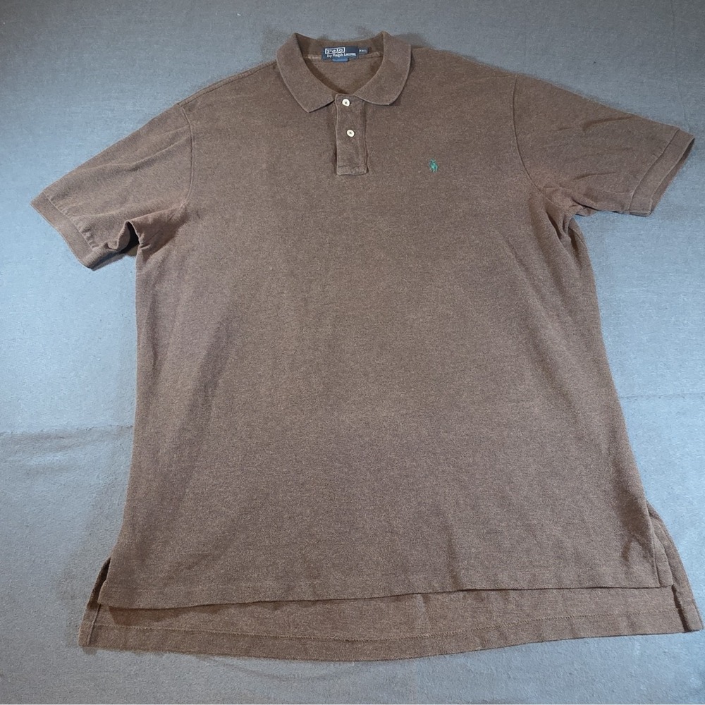 Polo Ralph Lauren Brown Polo Shirt XXL Men Short Sleeve Knit Solid Logo Button